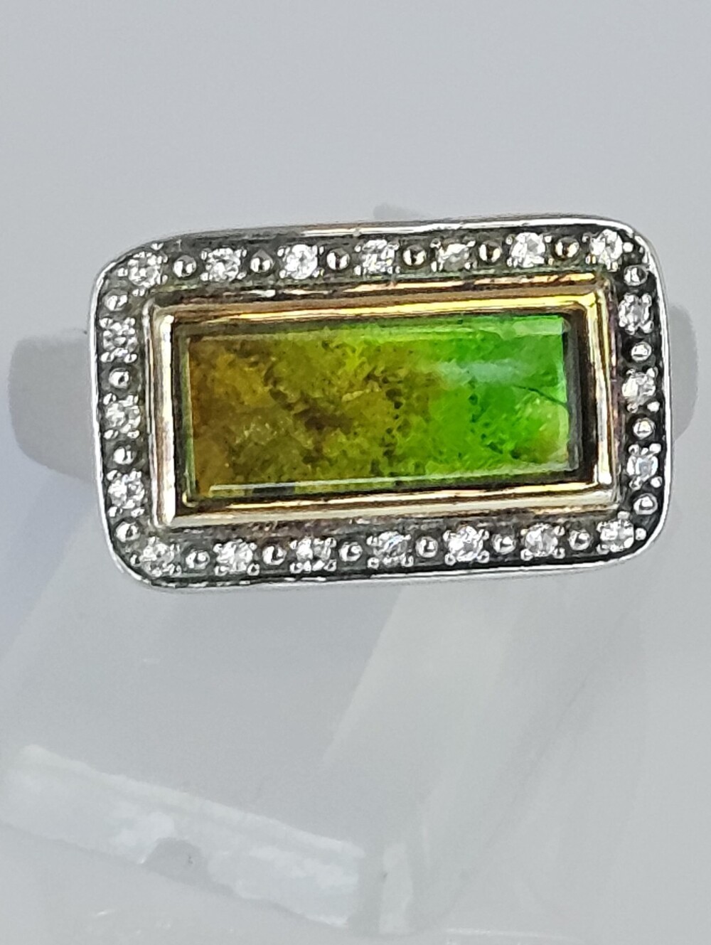 Natural Canadian Ammolite Triplet Ring Sterling Silver 18k Framing Size 8!